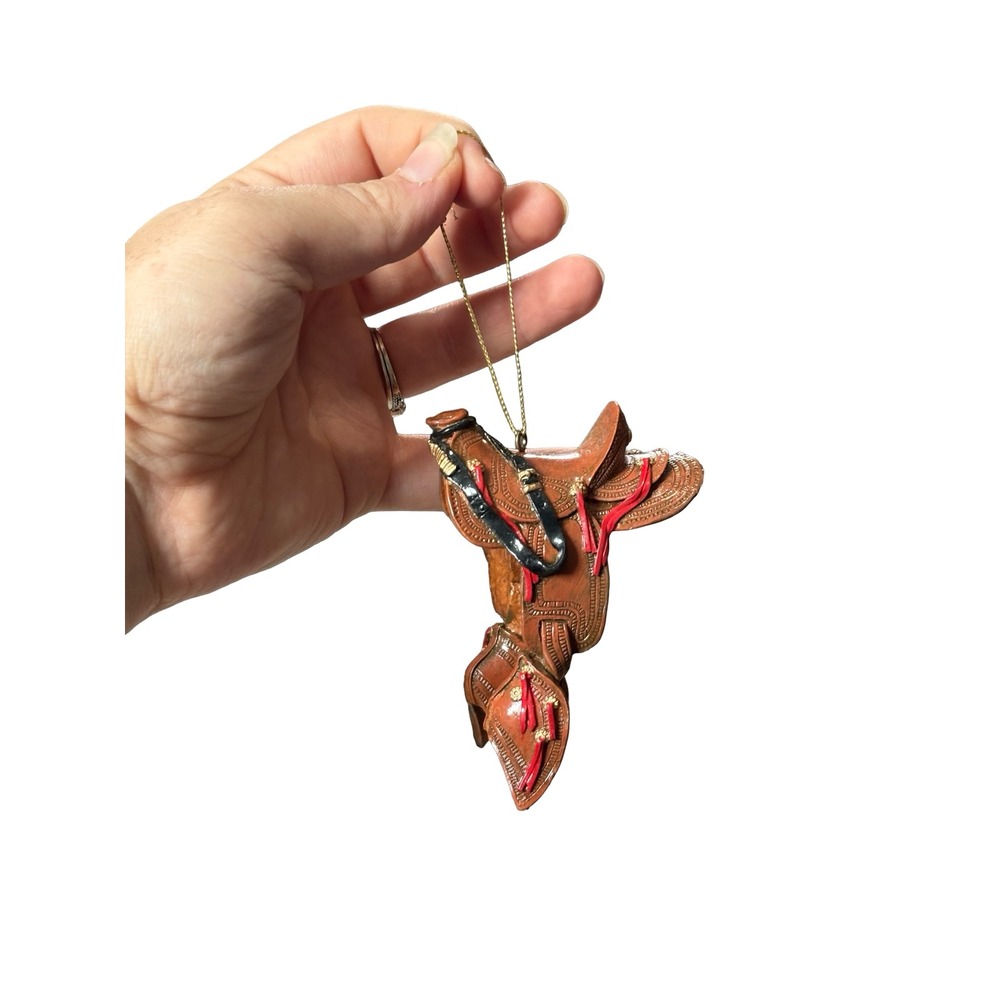 Western Horse Saddle Christmas Ornament Brown Resin Equestrian Decor
